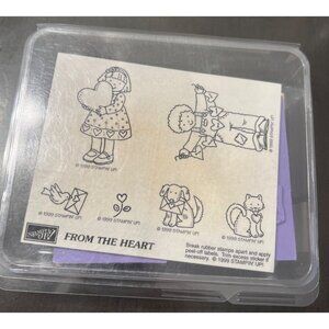 Vintage 1999 Stampin Up! From The Heart Wood Mounted Rubber Stamp Set